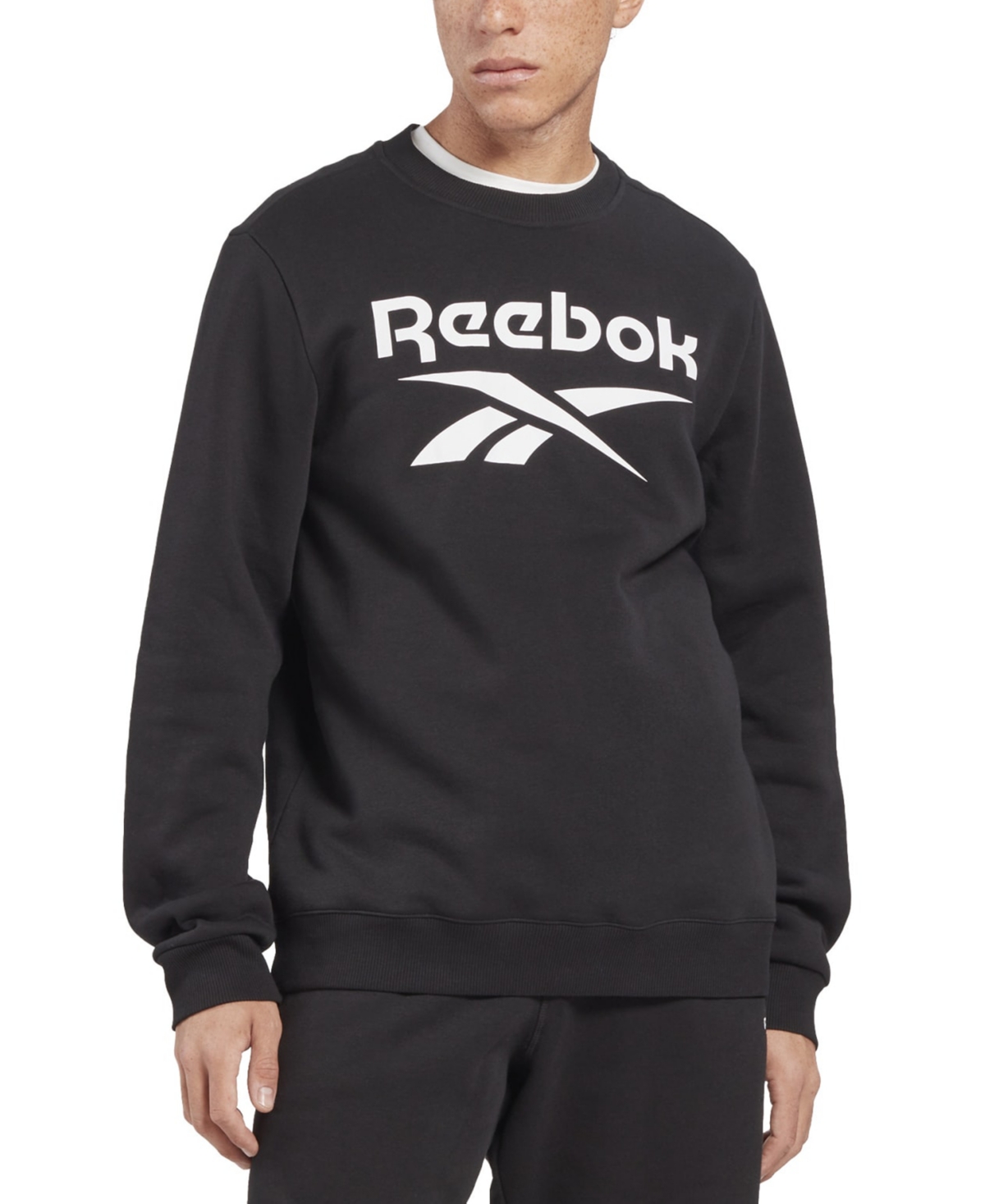Shop Reebok Men's Identity Fleece Stacked Logo Crew Sweatshirt In Black,white