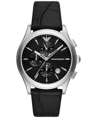 Emporio Armani - Men's Chronograph Black Leather Strap Watch 42mm