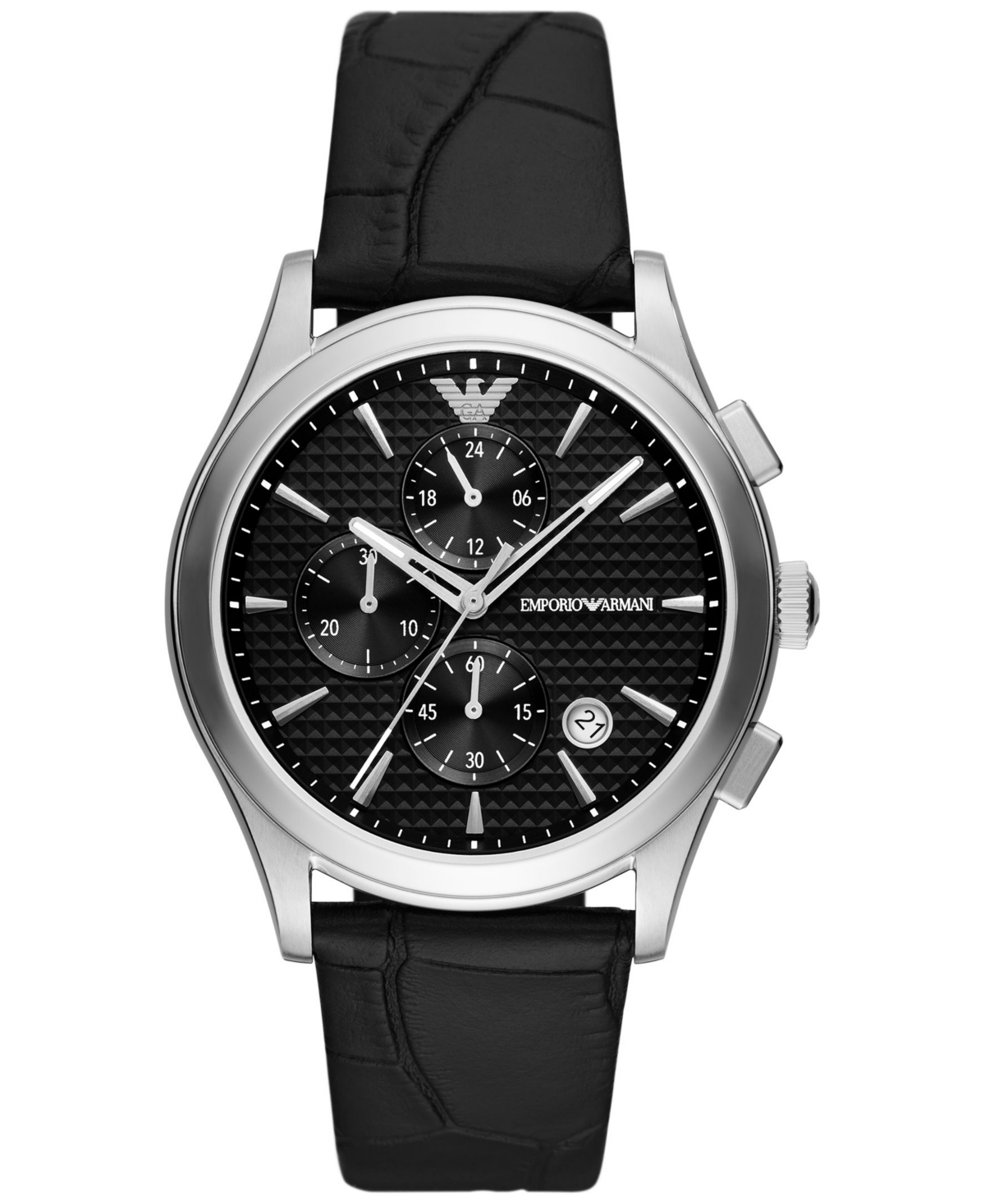 EMPORIO ARMANI MEN'S CHRONOGRAPH BLACK LEATHER STRAP WATCH 42MM