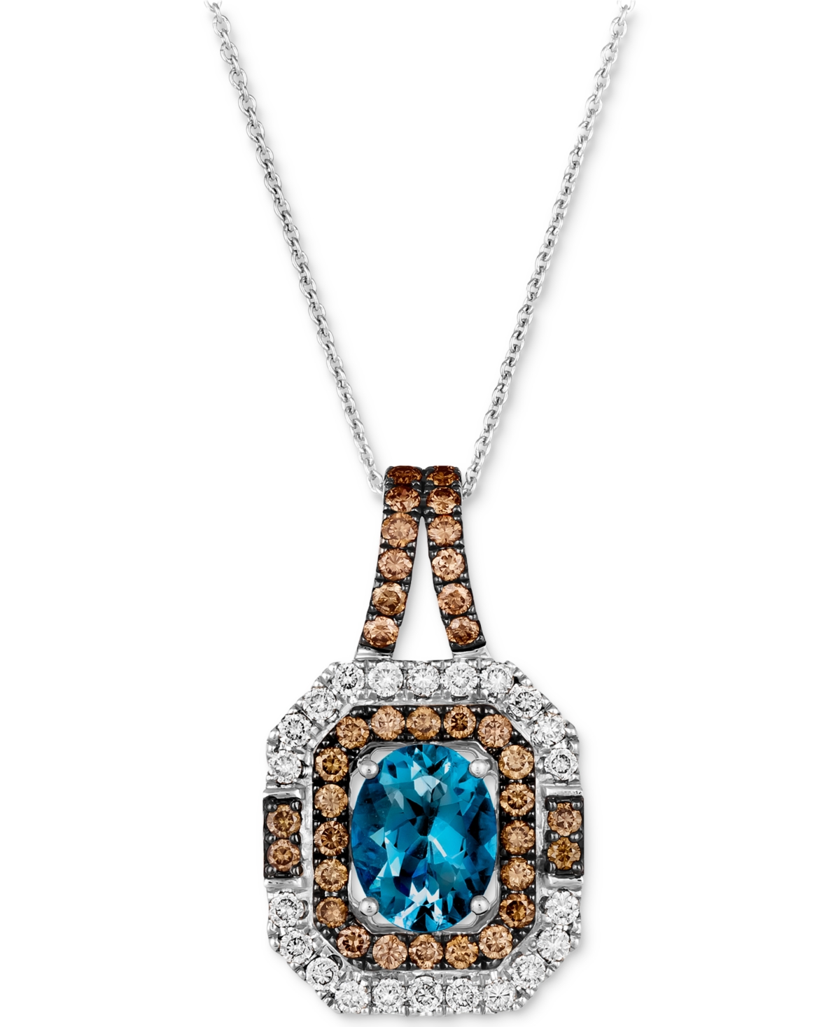 Deep Sea Blue Topaz (1-3/4 ct. t.w.) & Diamond (1-1/10 ct. t.w.) Halo Pendant Necklace in 14k White Gold, 18" + 2" extender