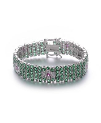 Sterling Silver with Colored Cubic Zirconia Wide Elegant Bracelet