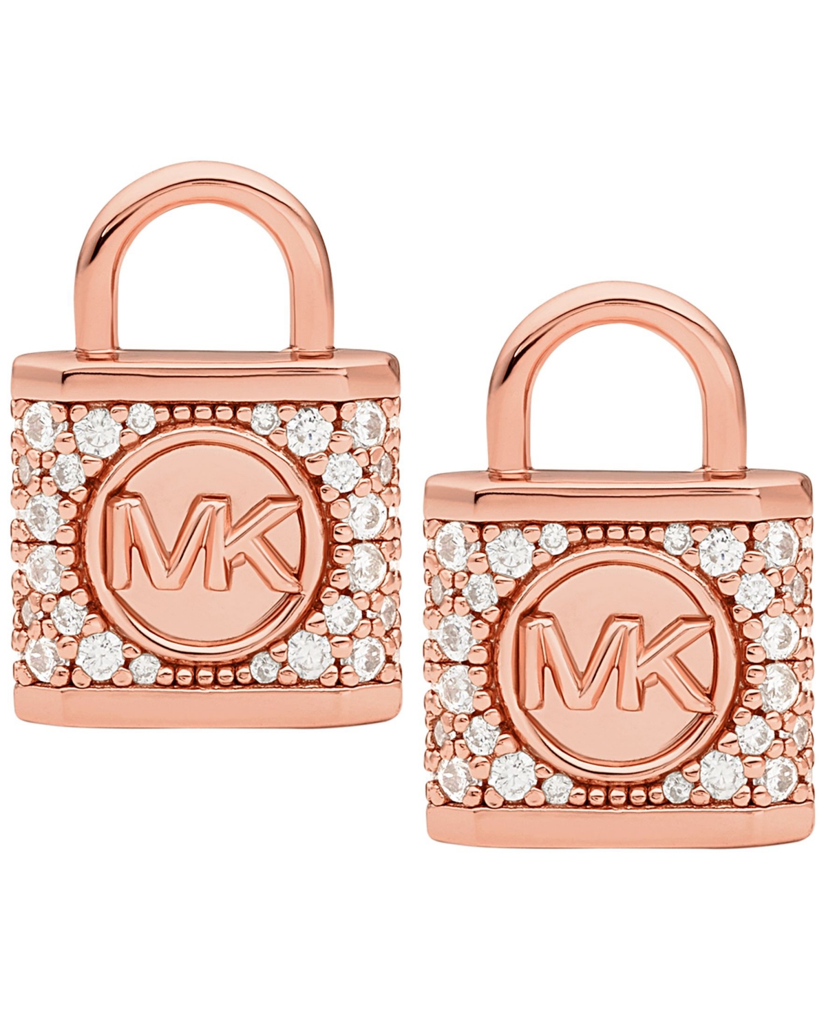 Michael Kors 14k Rose Gold-plated Sterling Silver Pave Lock Stud Earrings In Rosegold