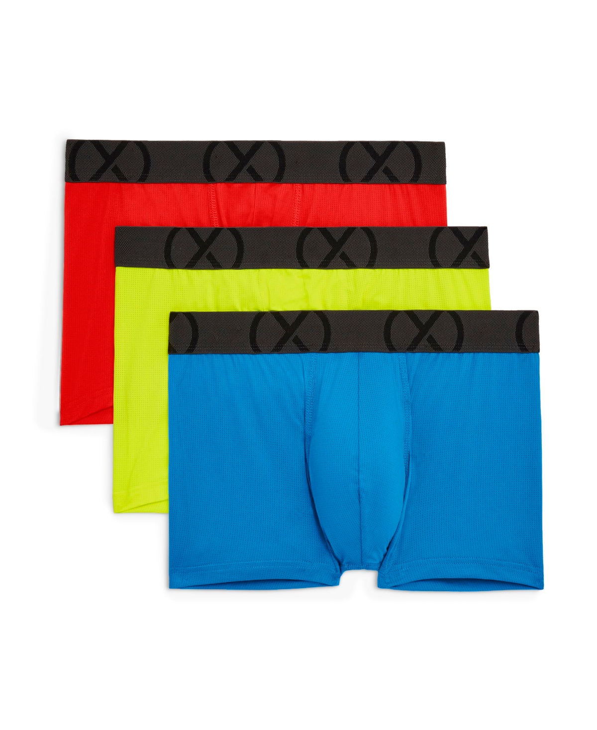 2(x)ist Men's Mesh No Show Performance Trunk, Pack of 3 - Electric Blue, Safety Yellow