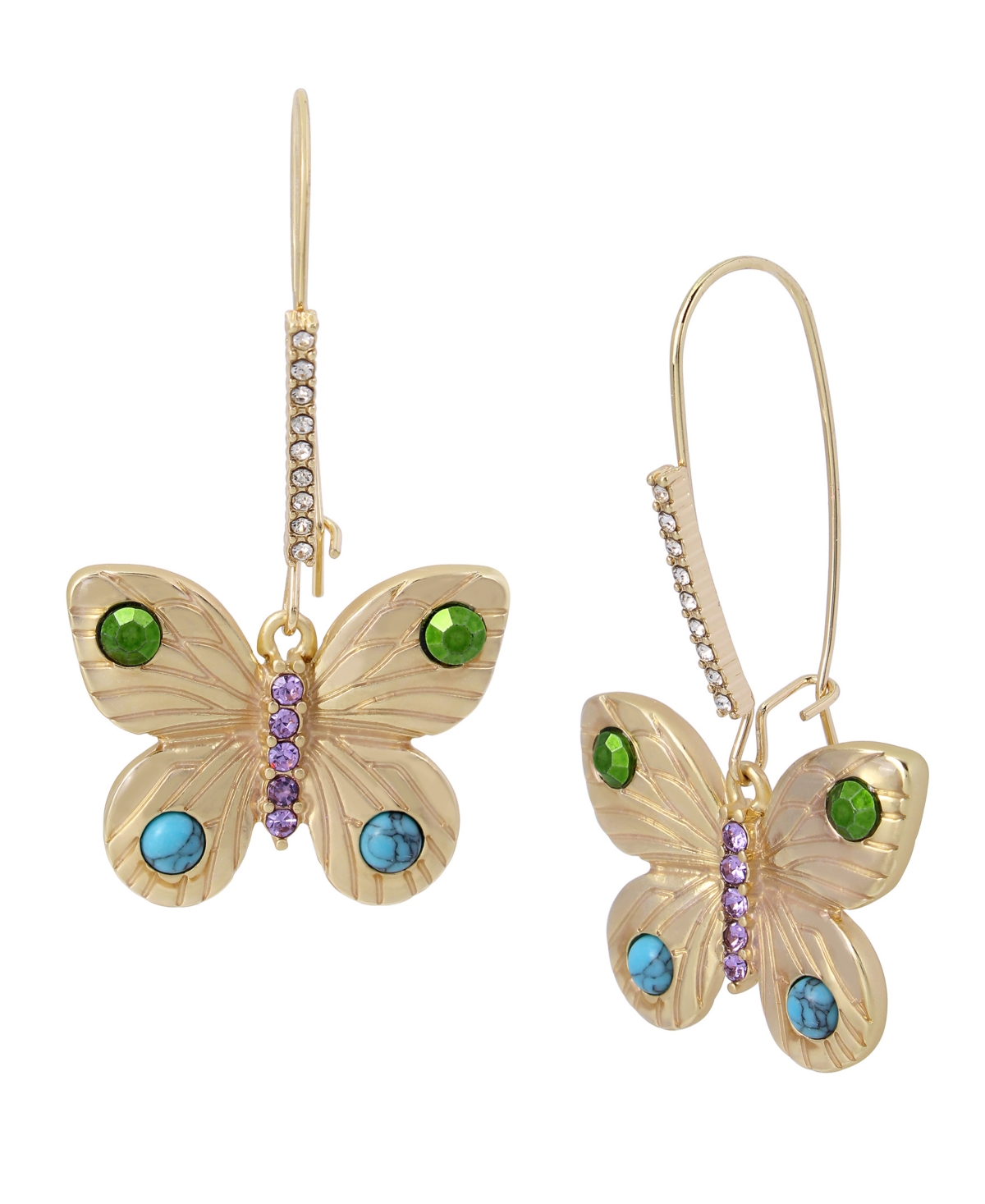 Betsey Johnson Genuine Semi - Precious Turquoise Stone Butterfly Dangle Earrings