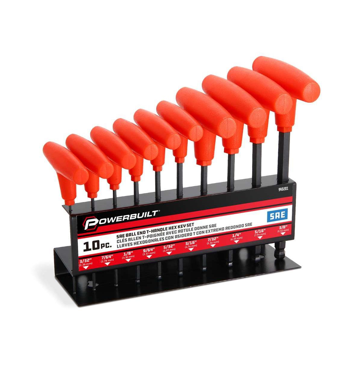 10 Piece Sae T-Handle Hex Key Wrench Set - Red