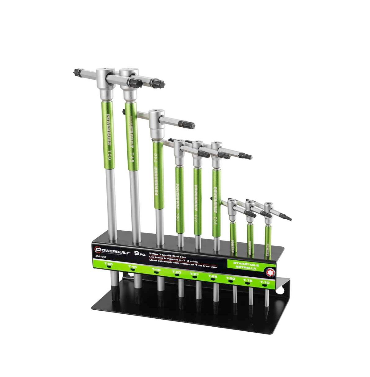 9 Piece Torx T-Handle Hex Key Wrench Set with Storage Rack - Green