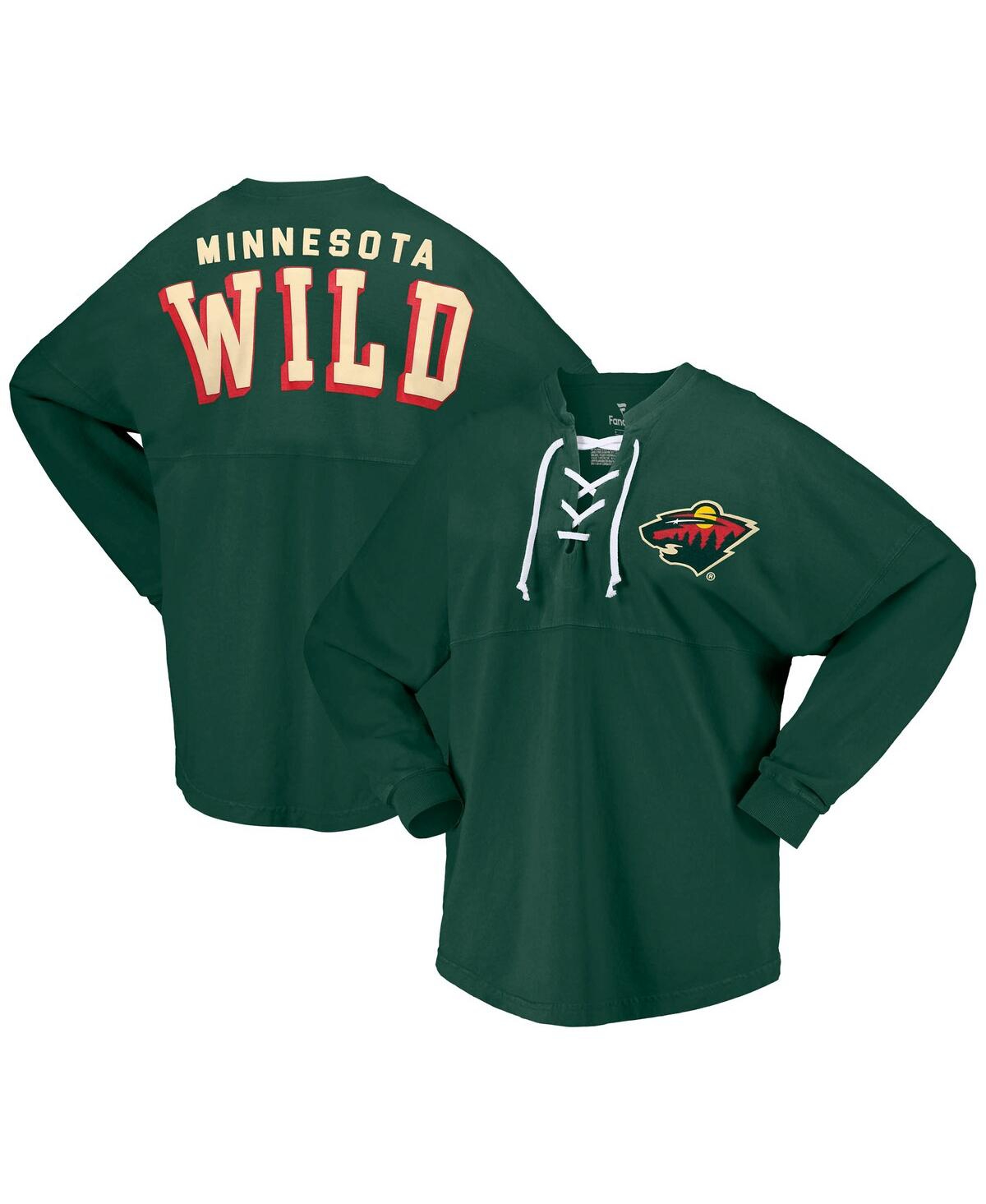 Shop Fanatics Women's  Green Minnesota Wild Spirit Lace-up V-neck Long Sleeve Jersey T-shirt