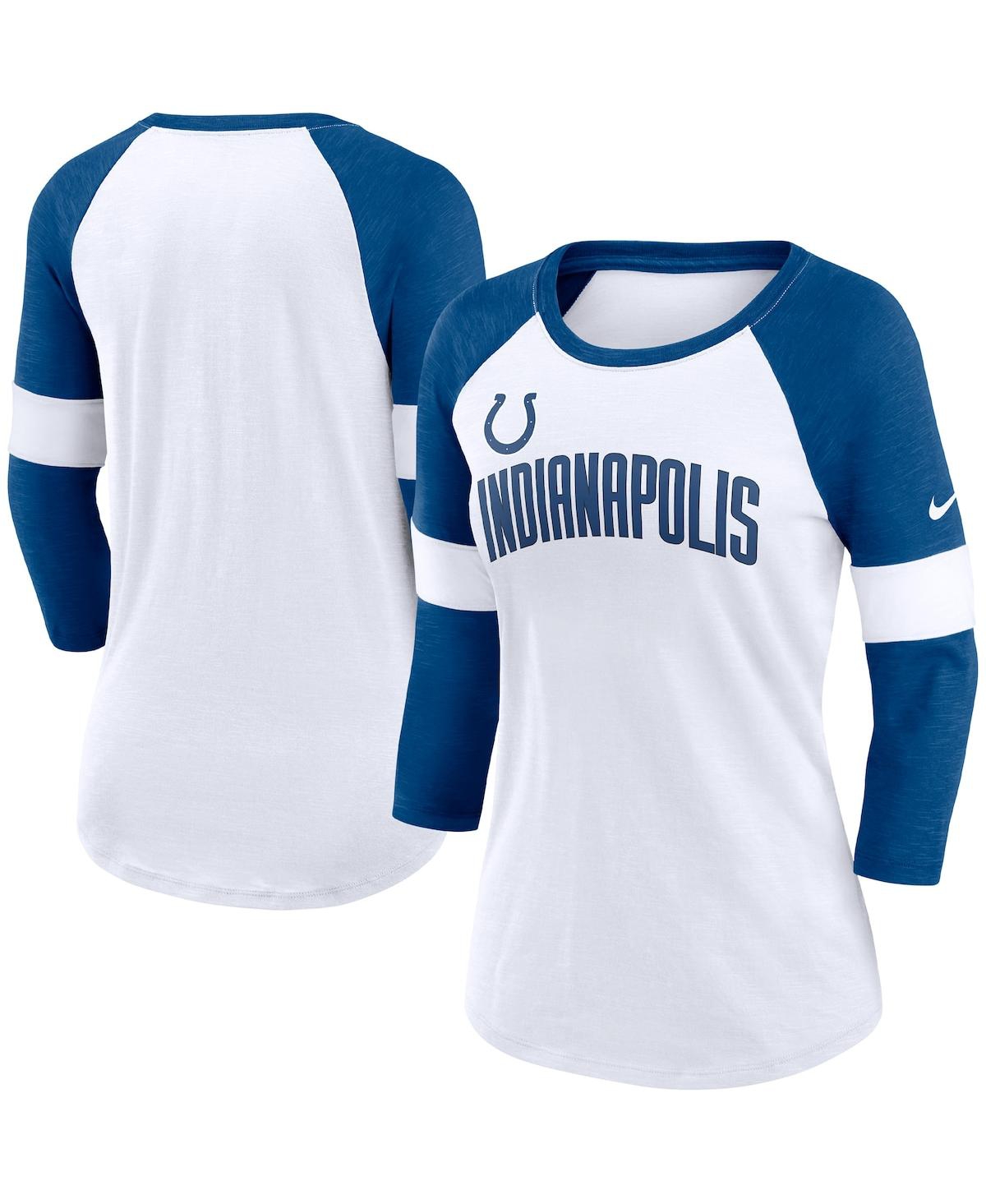 Nike Women's  Indianapolis Colts White, Heathered Royal Football Pride Slub 3/4 Raglan Sleeve T-shirt In White,heather Royal