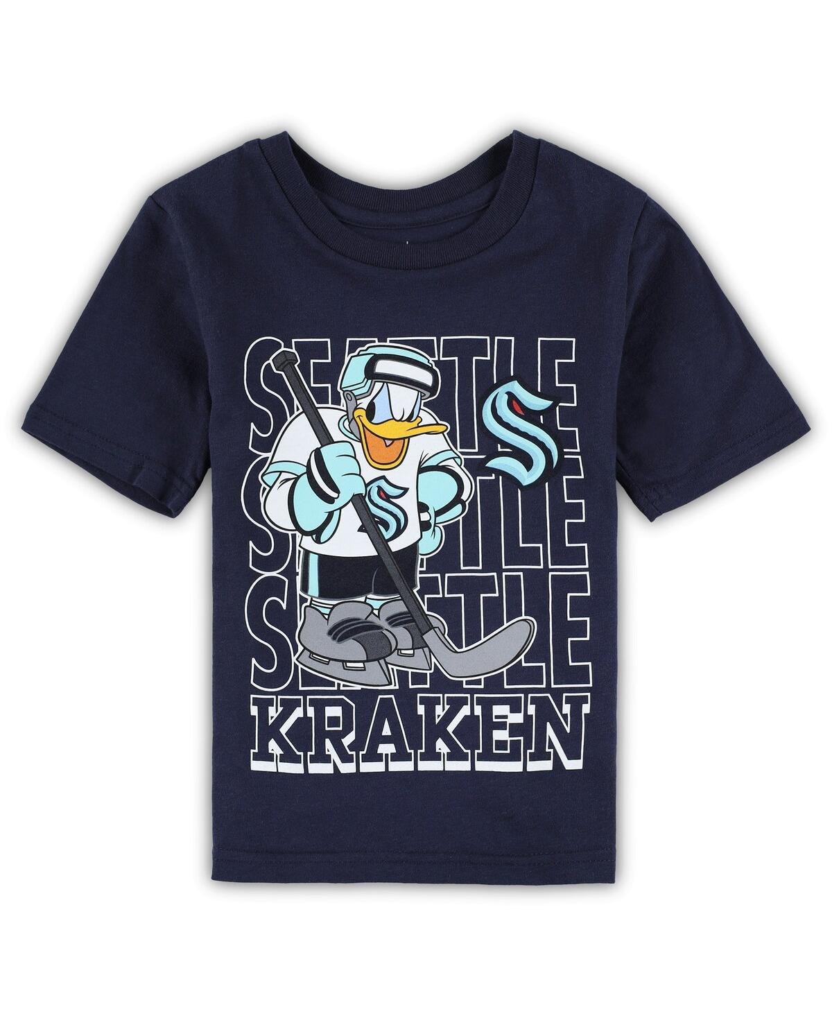 Outerstuff Babies' Preschool Boys And Girls Deep Sea Blue Seattle Kraken Disney Three-peat Logo T-shirt