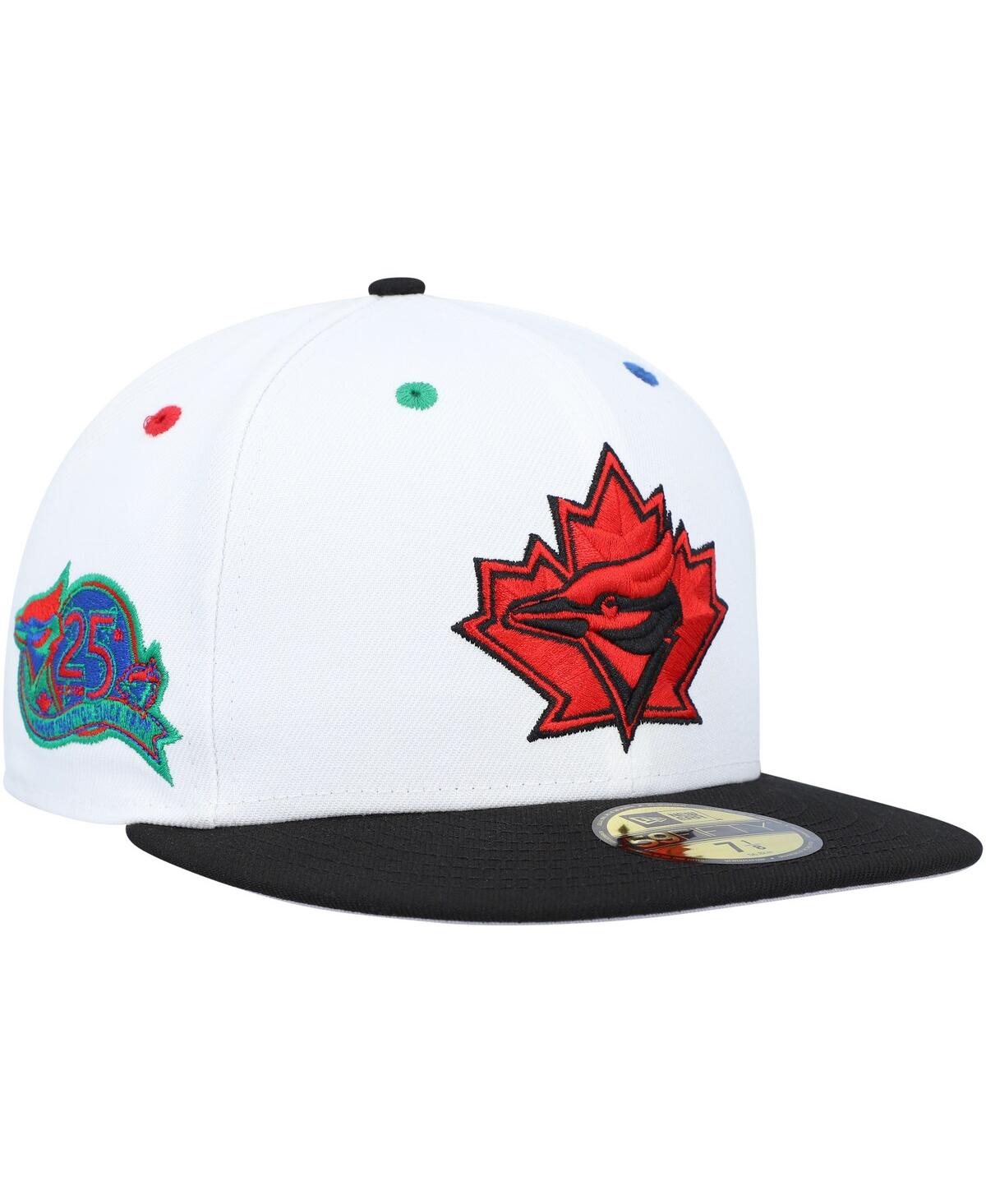 Shop New Era Men's  White, Black Toronto Blue Jays 25th Anniversary Primary Eye 59fifty Fitted Hat In White,black