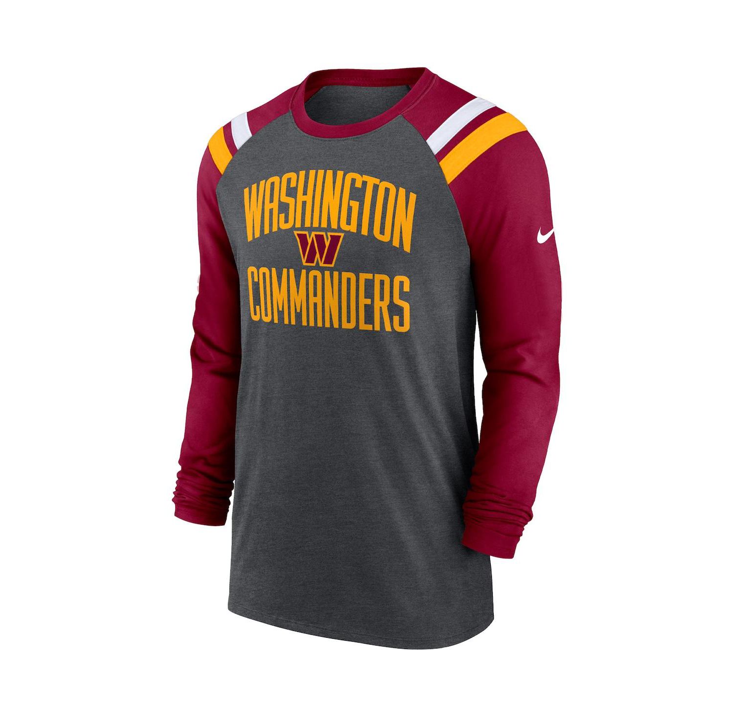 Men's Heathered Charcoal, Burgundy Washington Commanders Tri-Blend Raglan Athletic Long Sleeve Fashion T-shirt