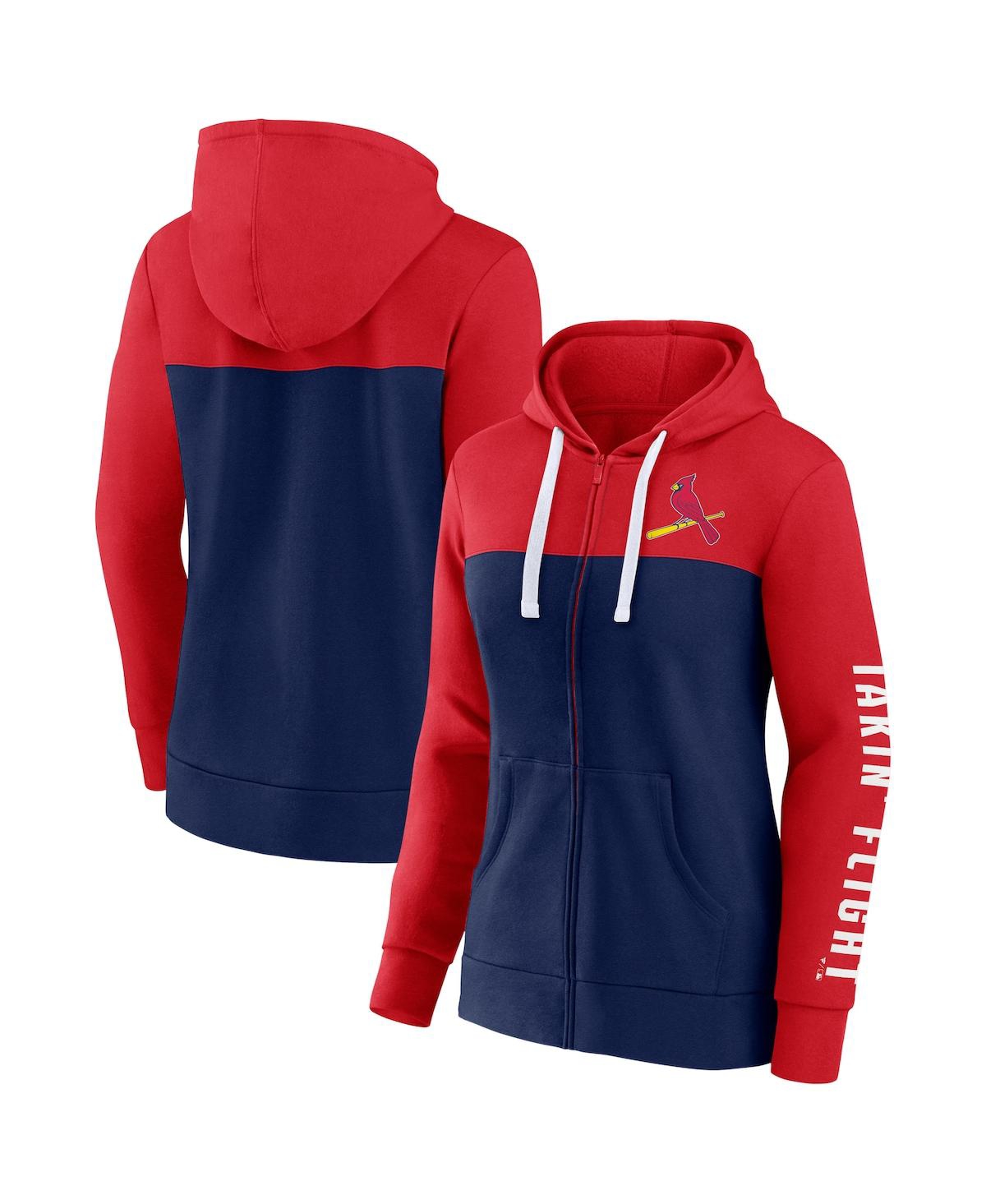 Fanatics Women's  Red, Navy St. Louis Cardinals Take The Field Colorblocked Hoodie Full-zip Jacket In Red,navy