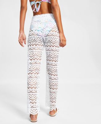 Juniors' Scallop Hem Pants with Tassel Tie