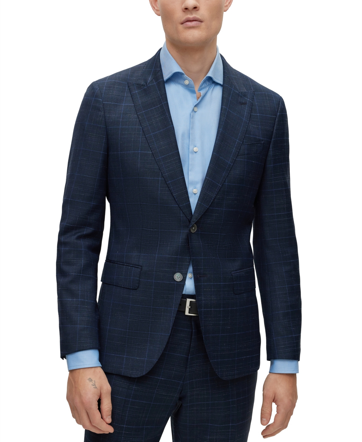 Hugo Boss Boss By  Men's Slim-fit Suit In A Checked Wool Blend In Dark Blue