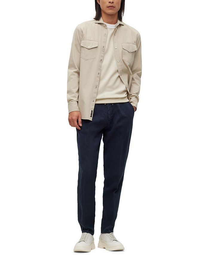 Hugo Boss Men's Pleat-Front Trousers in Pure Linen with Drawcord - Macy's