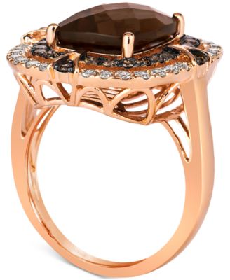 Chocolate Quartz (4-3/4 ct. t.w.) & Diamond (1 ct. t.w.) Double Halo Ring in 14k Rose Gold