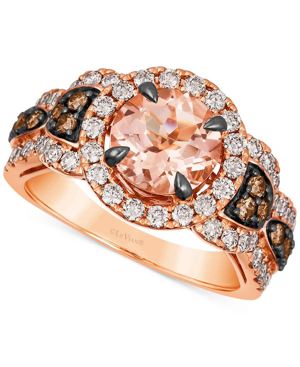 Le Vian Peach Morganite (1-1/2 Ct. T.w.) & Diamond (1-1/20 Ct. T.w.) Halo Statement Ring In 14k Rose Gold