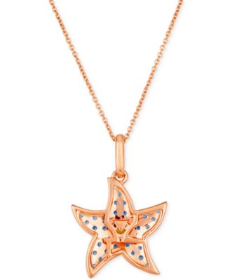 Multi-Sapphire (5/8 ct. t.w.) & Chocolate Diamond (1/20 ct. t.w.) Starfish Pendant Necklace in 14k Rose Gold, 18" + 2" extender