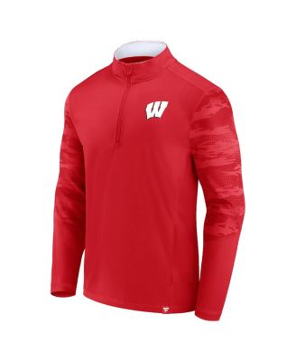 Men's Red, White Wisconsin Badgers Ringer Quarter-Zip Top