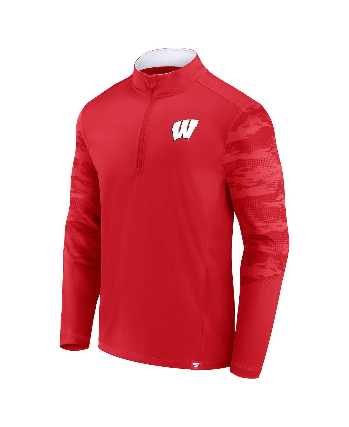 Fanatics Branded Red/white Wisconsin Badgers Ringer Quarter-zip Top In Red,white