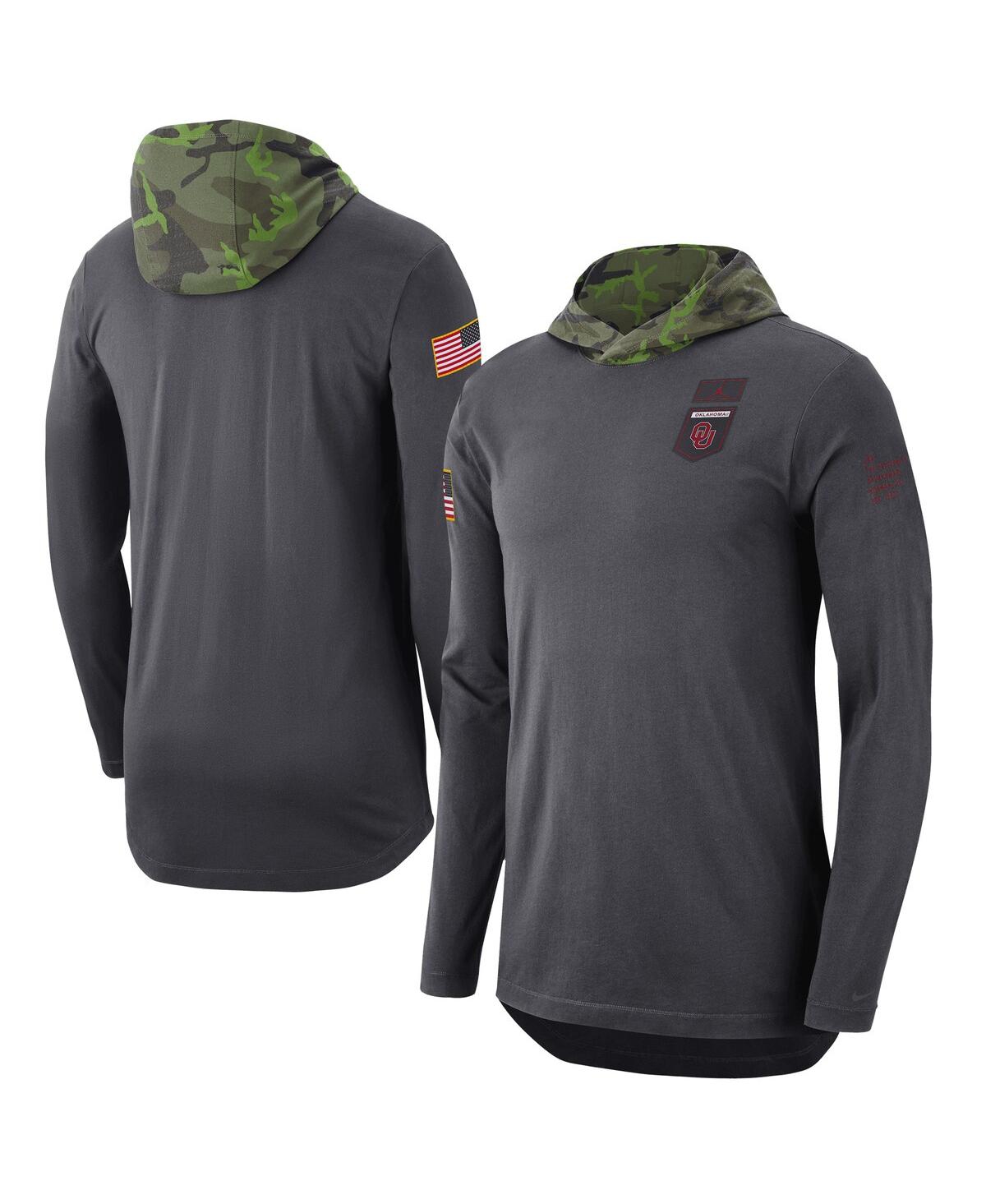 Shop Jordan Men's  Anthracite Oklahoma Sooners Military-inspired Long Sleeve Hoodie T-shirt