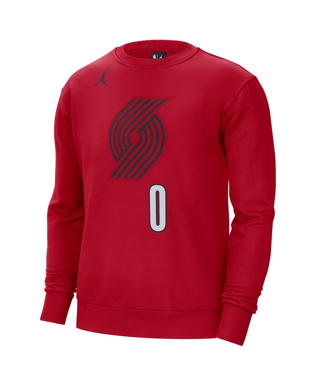 Shop Jordan Men's  Damian Lillard Red Portland Trail Blazers Statement Name And Number Pullover Sweatshirt