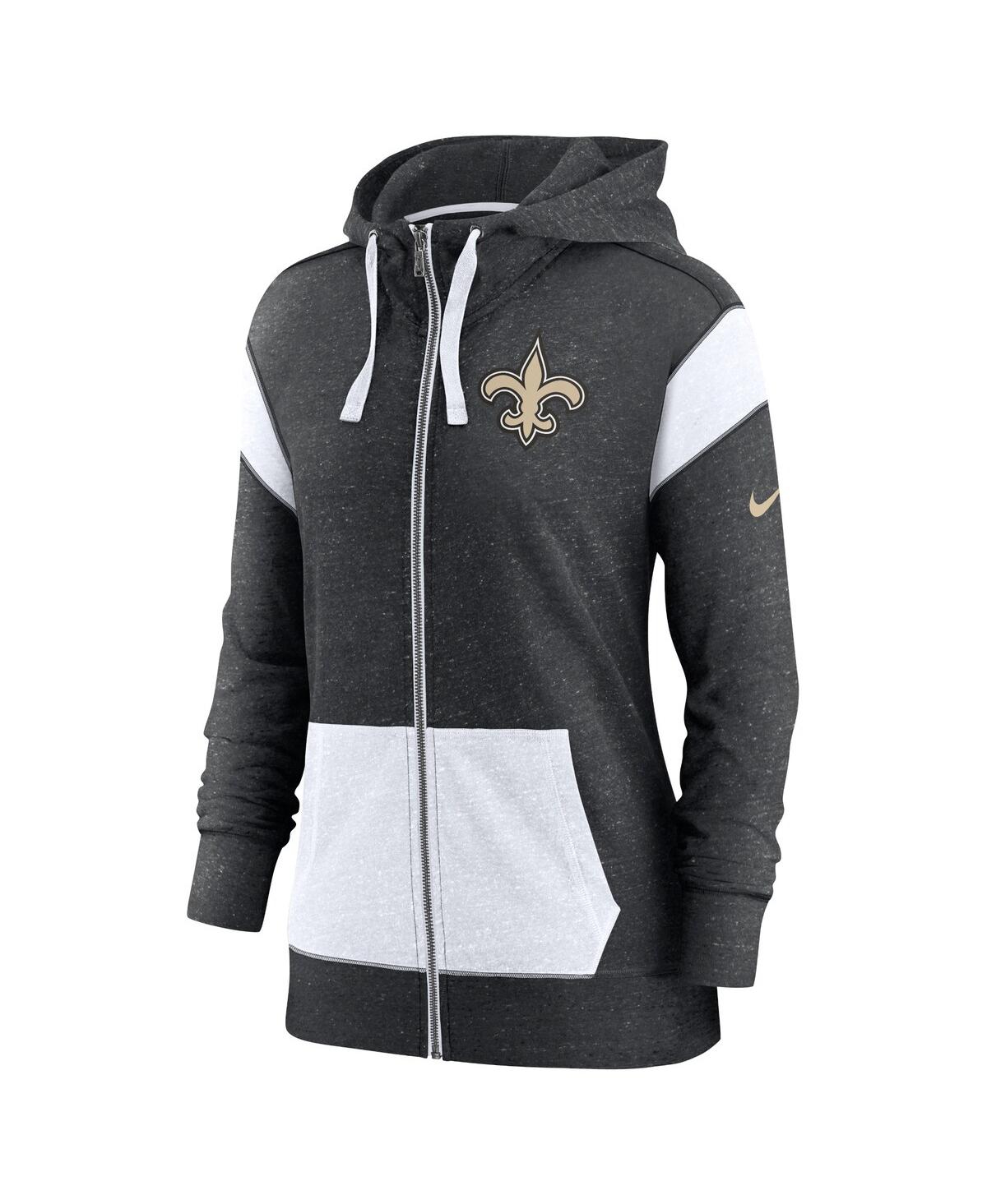 Nike Women's  Heathered Black, White New Orleans Saints Plus Size Monaco Full-zip Hoodie In Heather Black,white