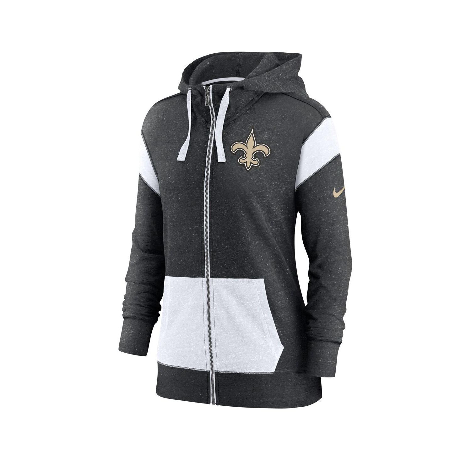 Women's Heathered Black, White New Orleans Saints Plus Size Monaco Full-Zip Hoodie