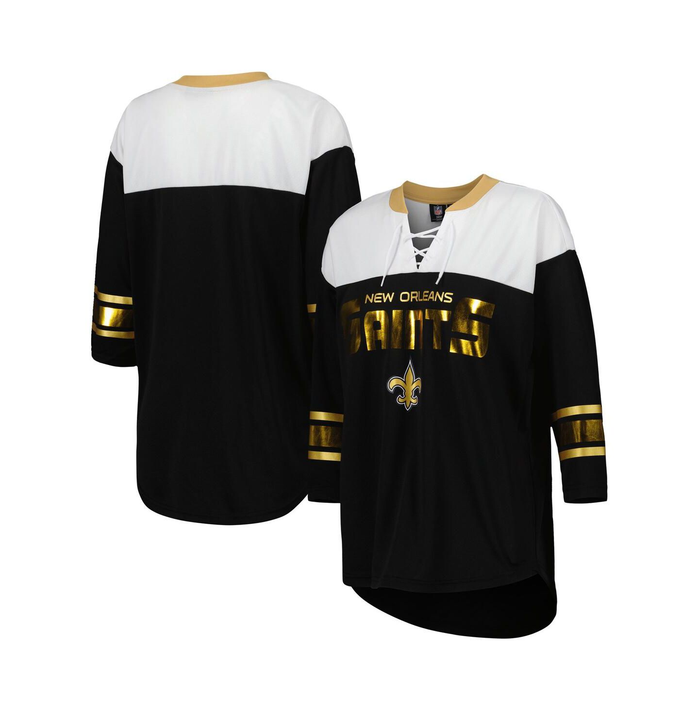 Женская футболка G-III 4Her by Carl Banks Black, White New Orleans Saints Double Team 3/4-Sleeve Lace-Up — фото 1