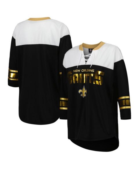 Женская футболка G-III 4Her by Carl Banks Black, White New Orleans Saints Double Team 3/4-Sleeve Lace-Up