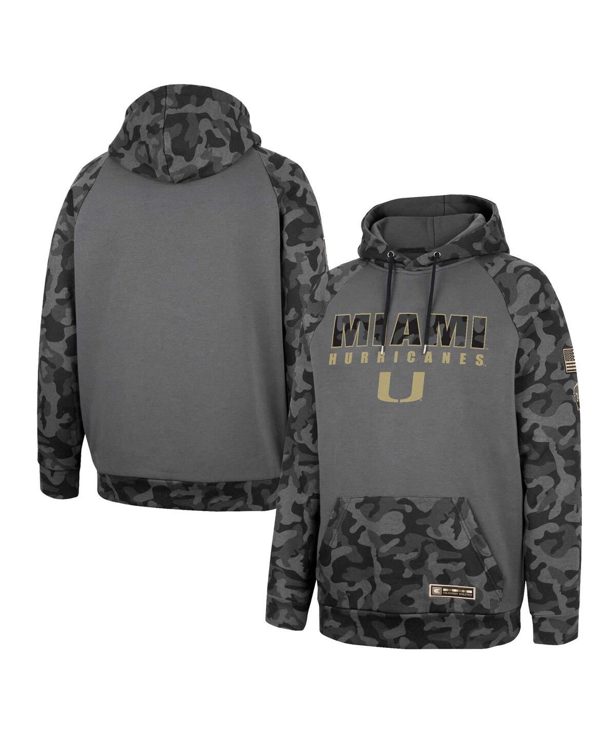 Colosseum Men's  Charcoal Miami Hurricanes Oht Military-inspired Appreciation Camo Stack Raglan Pullo In Charcoal