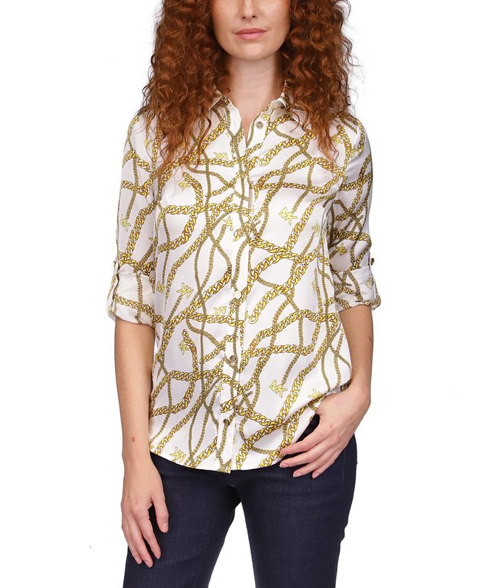 Michael Kors Women's Chain Logo-Print Button Shirt, Regular & Petite &  Reviews - Tops - Women - Macy's