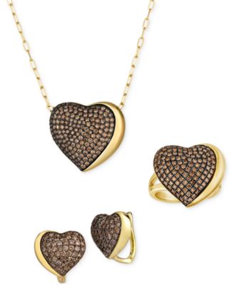 Le Vian Godiva X Chocolate Diamond Heart Necklace Ring Earrings Collection In 14k Gold In K Honey Gold Earrings