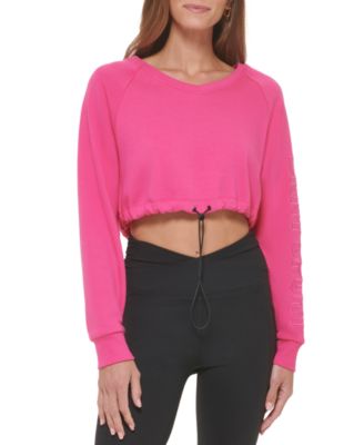DKNY - Women's Performance Cropped Drawstring-Hem Logo Sweatshirt
