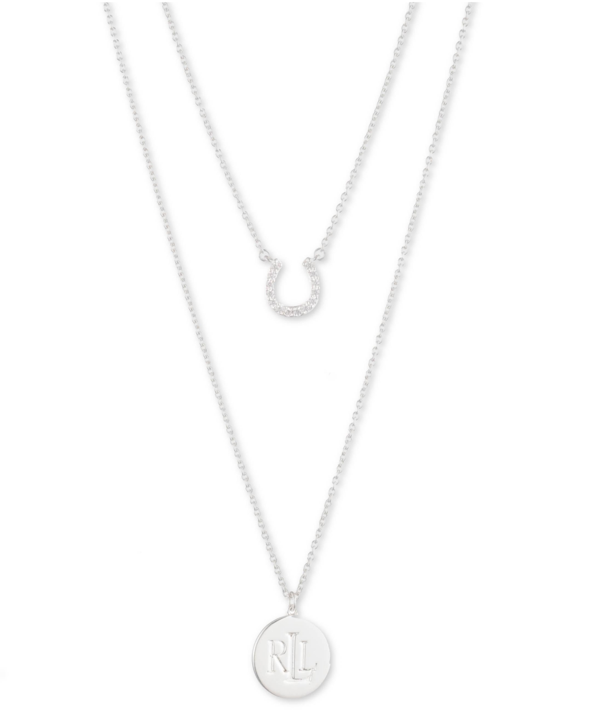 Lauren Ralph Lauren Cubic Zirconia Double Row Pendant Necklace In Sterling Silver