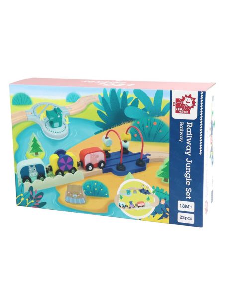 Детские игрушки Leo & Friends Wooden Railway Jungle 22-Piece Animal Set