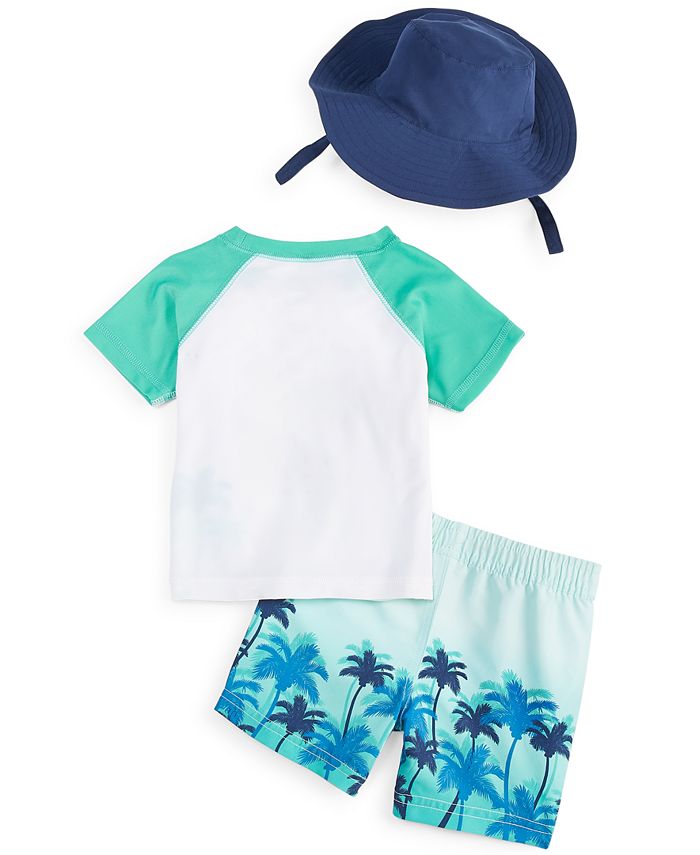 First Impressions Baby Boys Palm Tree Swim Set UPF 50 with Hat, 3 Piece