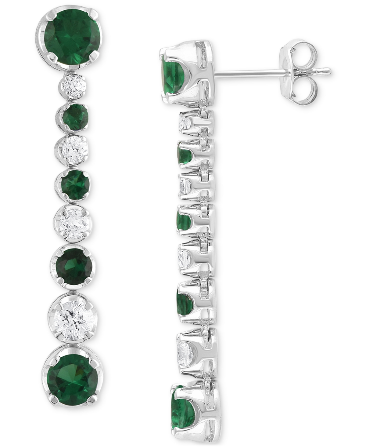 Macy's Emerald (2-1/2 Ct. T.w.) & White Sapphire (1 Ct. T.w.) Linear Drop Earrings In 14k White Gold (also