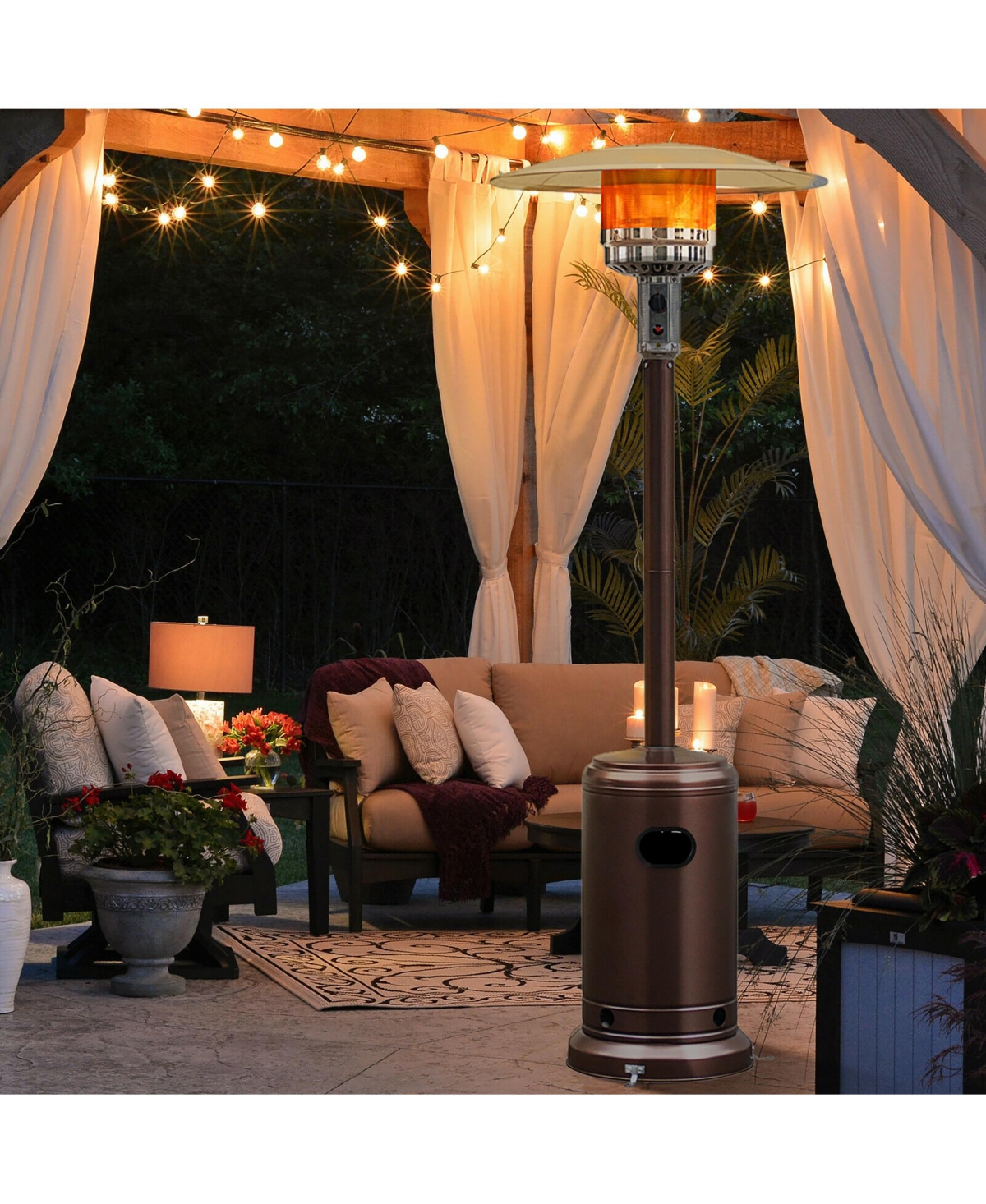 Costway 50000 Btu Propane Patio Heater Standing Steel W/ Wheels Bronze