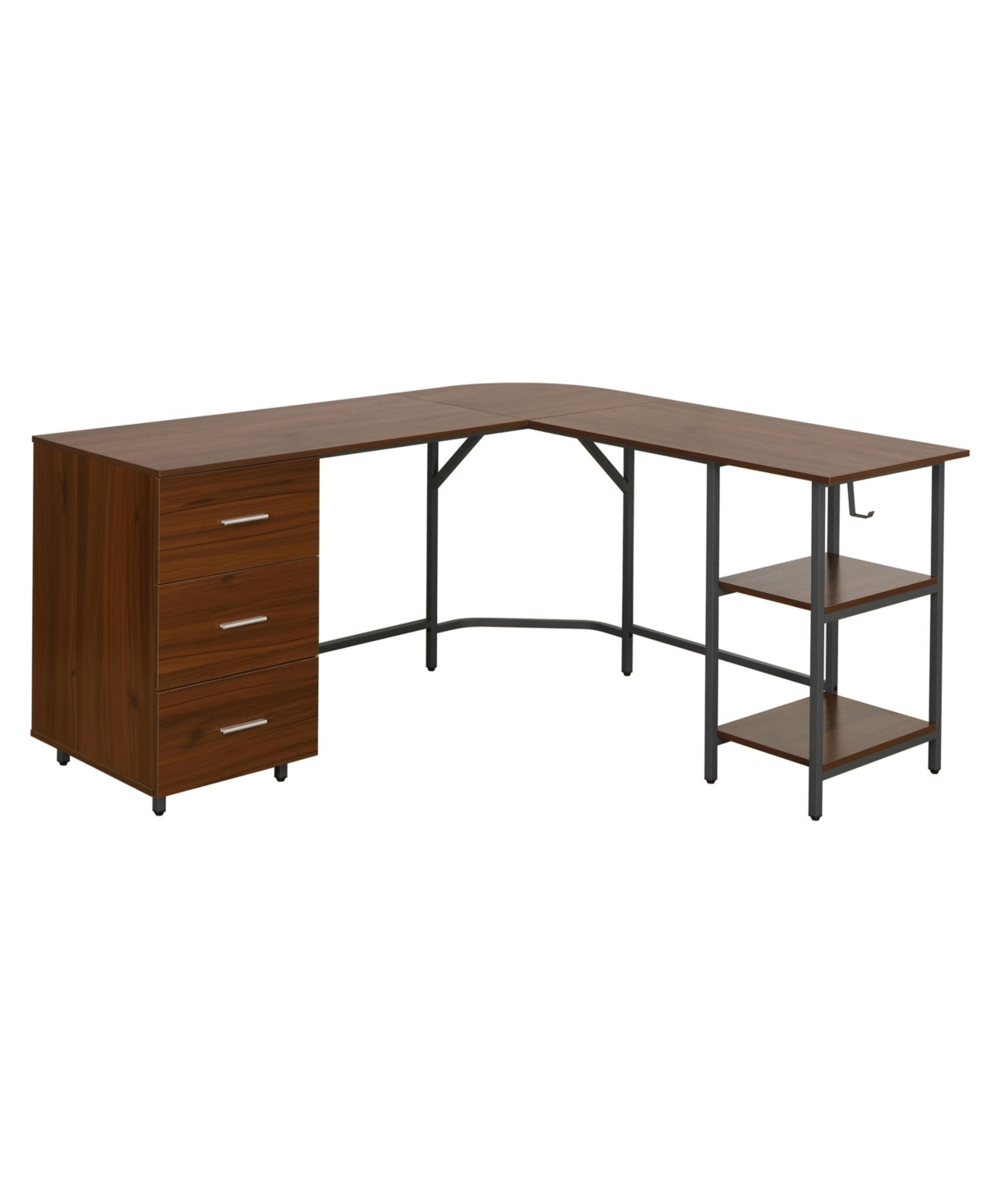 Techni Mobili Wood L-shape Home Office With Storage Two-tone Desk In Walnut