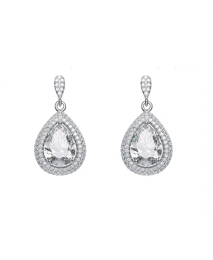 Orecchini Lunghi A Goccia Placcati Oro Bianco 18K Con Sei Sfere E Zirconi Cubici, SdinaFashion&amp;Jewellery