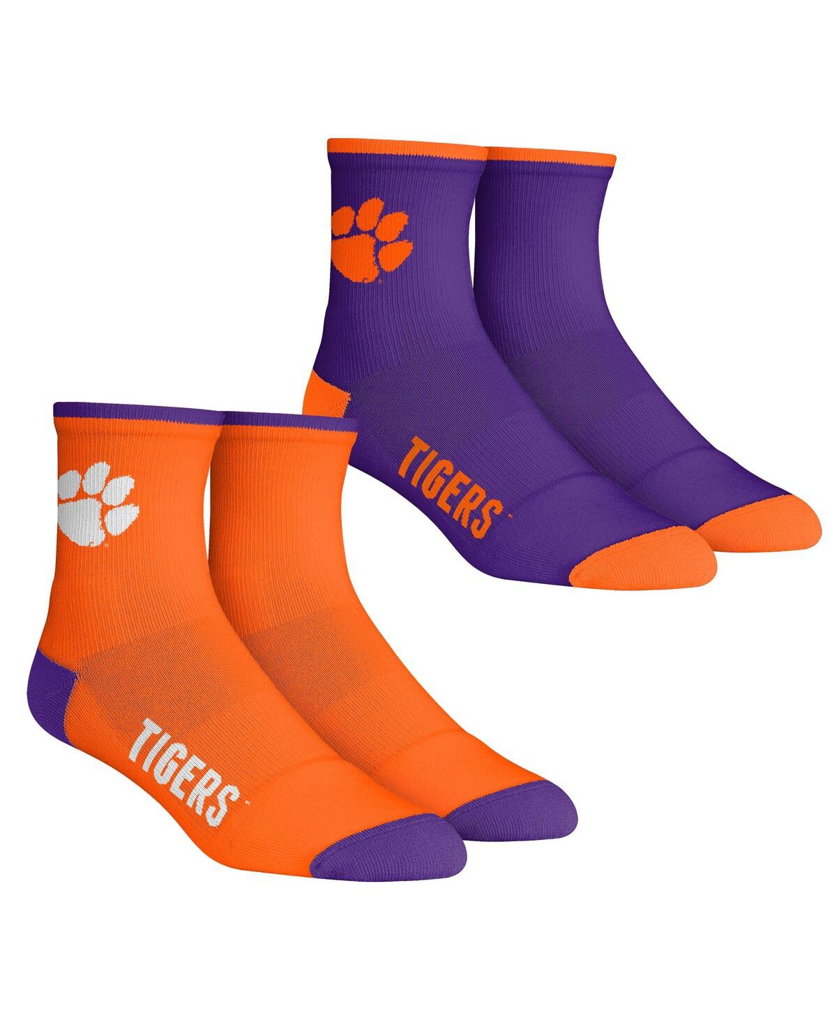 Rock 'em Men's  Socks Clemson Tigers Core Team 2-pack Quarter Length Sock Set In Orange,purple