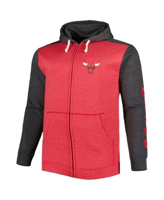 Men's  Heathered Red, Heathered Black Chicago Bulls Big and Tall Down and Distance Full-Zip Hoodie