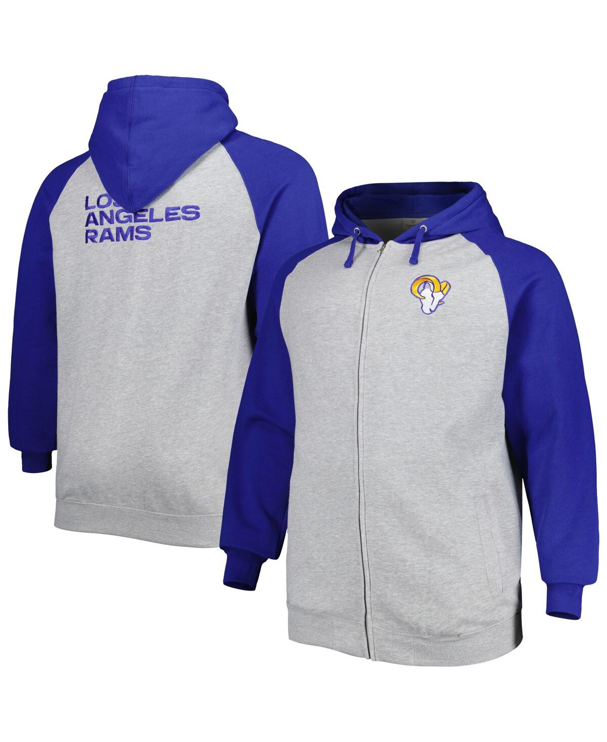 Shop Profile Men's Heather Gray Los Angeles Rams Big And Tall Fleece Raglan Full-zip Hoodie Jacket