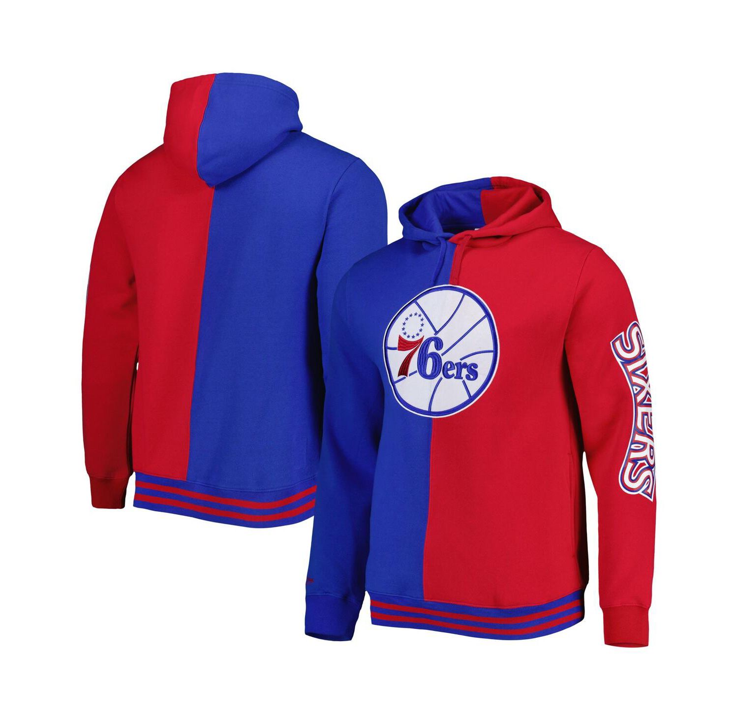 Men's Royal, Red Philadelphia 76ers Hardwood Classics Split Pullover Hoodie