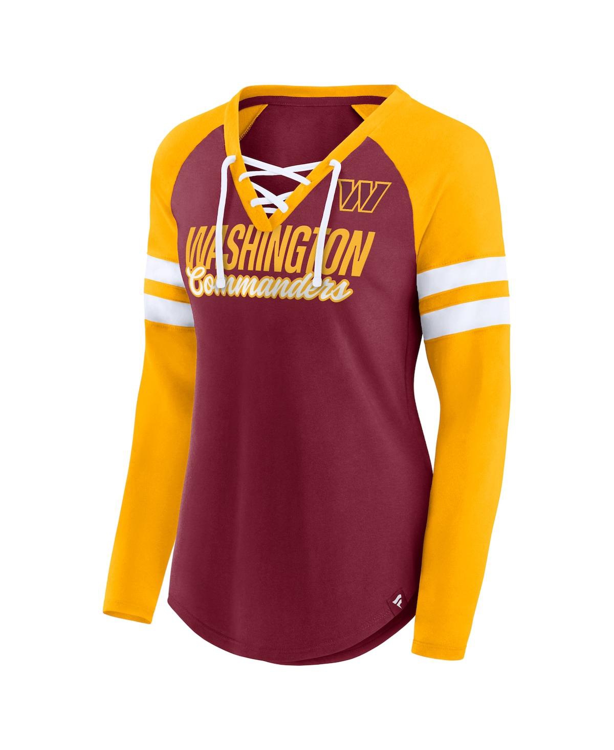 Women's Fanatics Gold Washington Commanders True to Form Raglan Lace-Up V-Neck Long Sleeve T-shirt - Gold