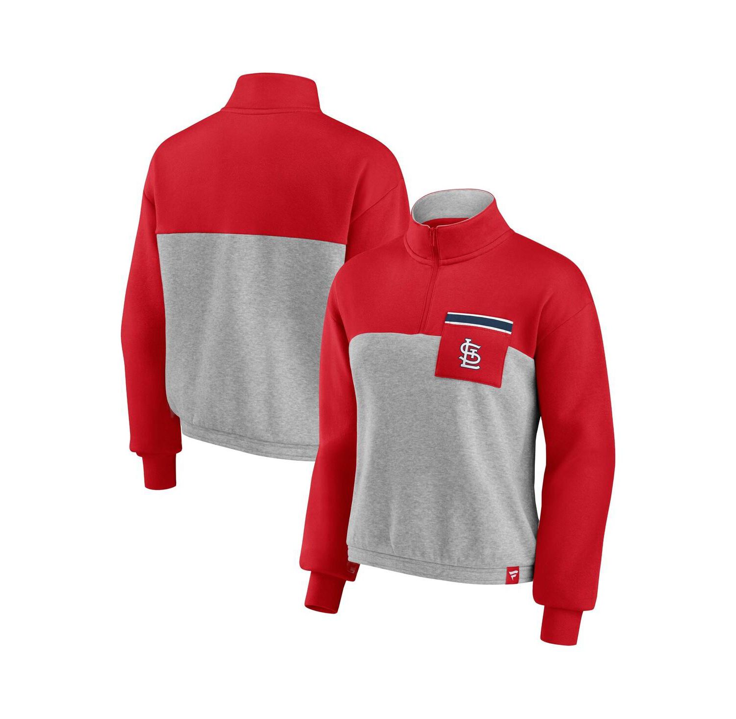Women's Red, Heather Gray St. Louis Cardinals Iconic Cinch Waist Quarter-Zip Top