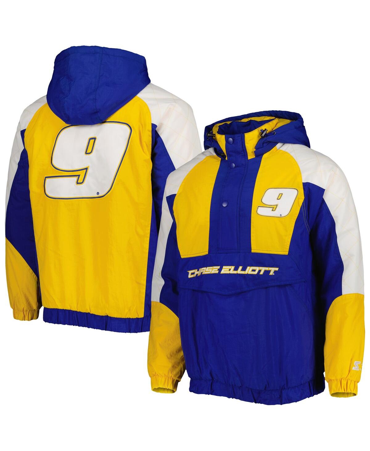 Starter Men's  Royal, Yellow Chase Elliott The Body Check Half-snap Pullover Jacket In Royal,yellow