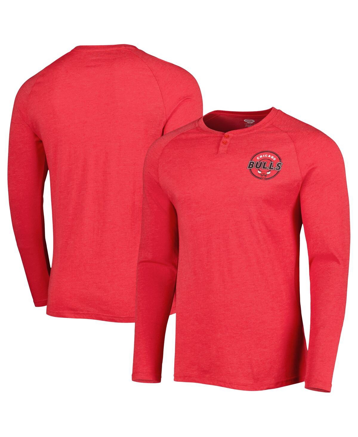 Shop Concepts Sport Men's  Heathered Red Chicago Bulls Left Chest Henley Raglan Long Sleeve T-shirt