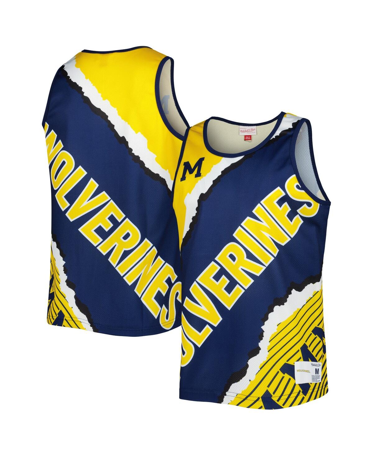 Shop Mitchell & Ness Men's  Navy, Maize Michigan Wolverines Jumbotron 2.0 Sublimated Tank Top In Navy,maize